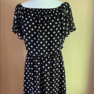 WHBM Black and White Polka Dot Cold Shoulder Dress